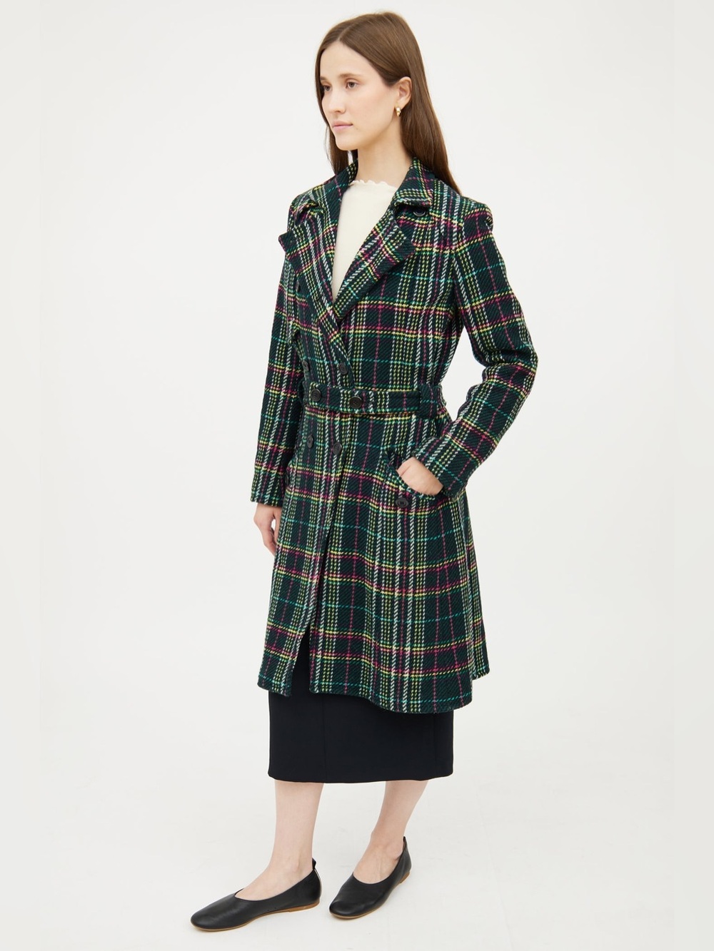 Weekend Max Mara Multicolored Plaid Wool Double-breasted Coat